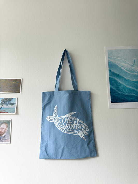 海龜飛飛(藍X白)【藍色水族館•防潑水Tote Bag】