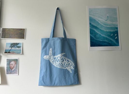 海龜飛飛(藍X白)【藍色水族館•防潑水Tote Bag】