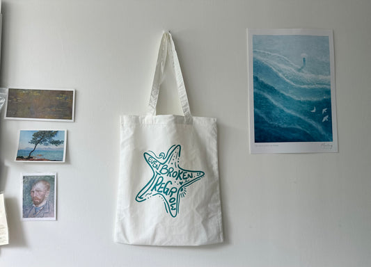 *訂購款* 海星(白X綠)【藍色水族館•防潑水Tote Bag】