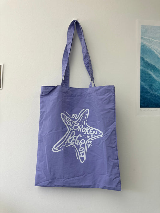 海星(紫X白)【藍色水族館•防潑水Tote Bag】