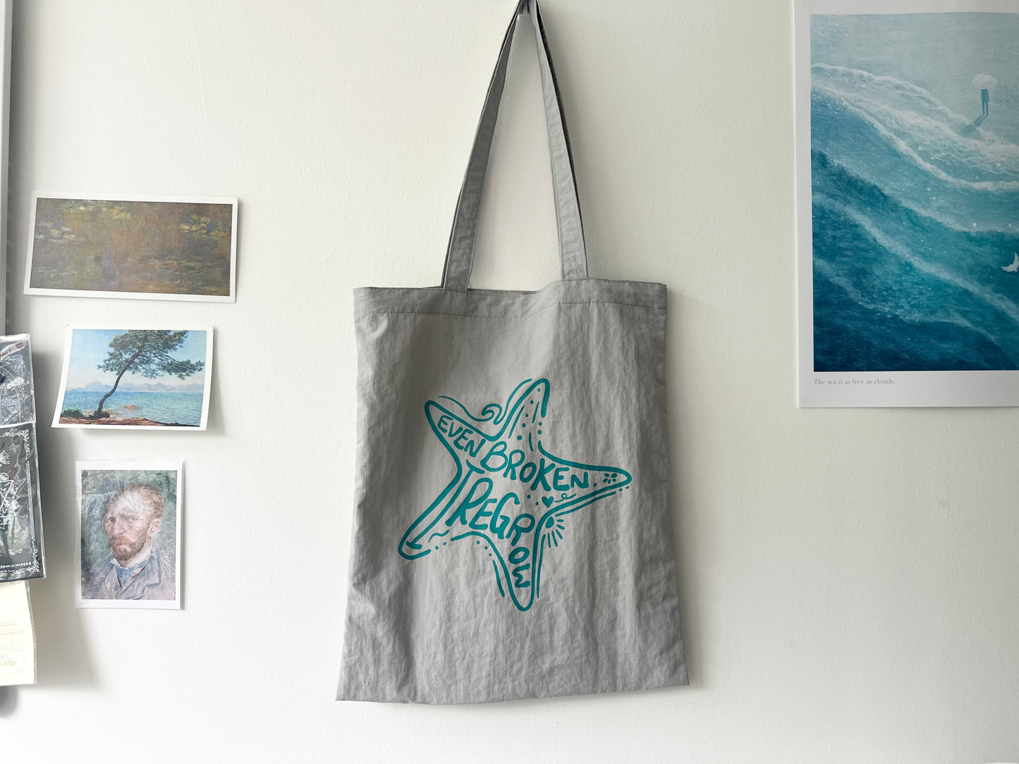 海星(灰X綠)【藍色水族館•防潑水Tote Bag】