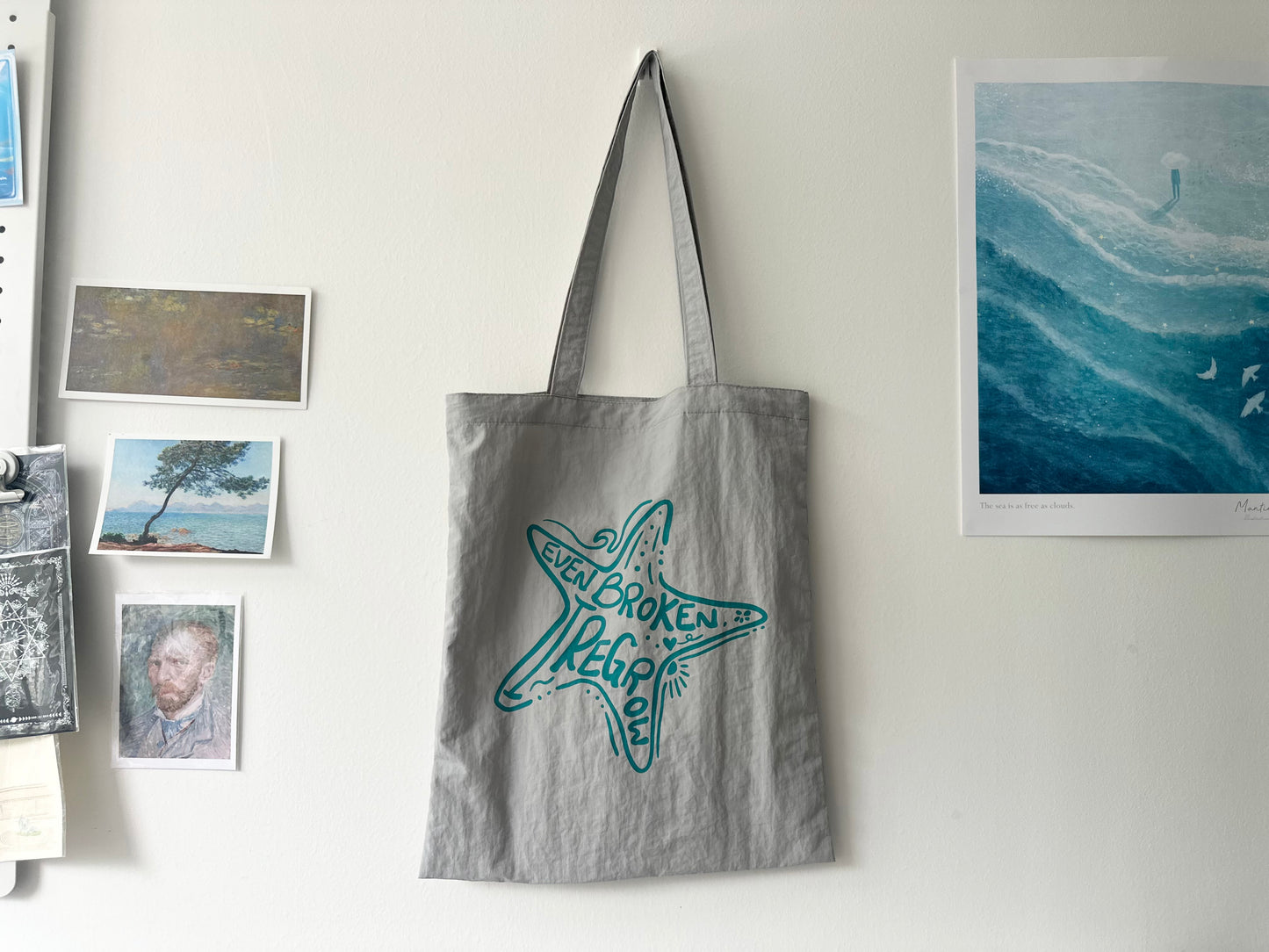 海星(灰X綠)【藍色水族館•防潑水Tote Bag】